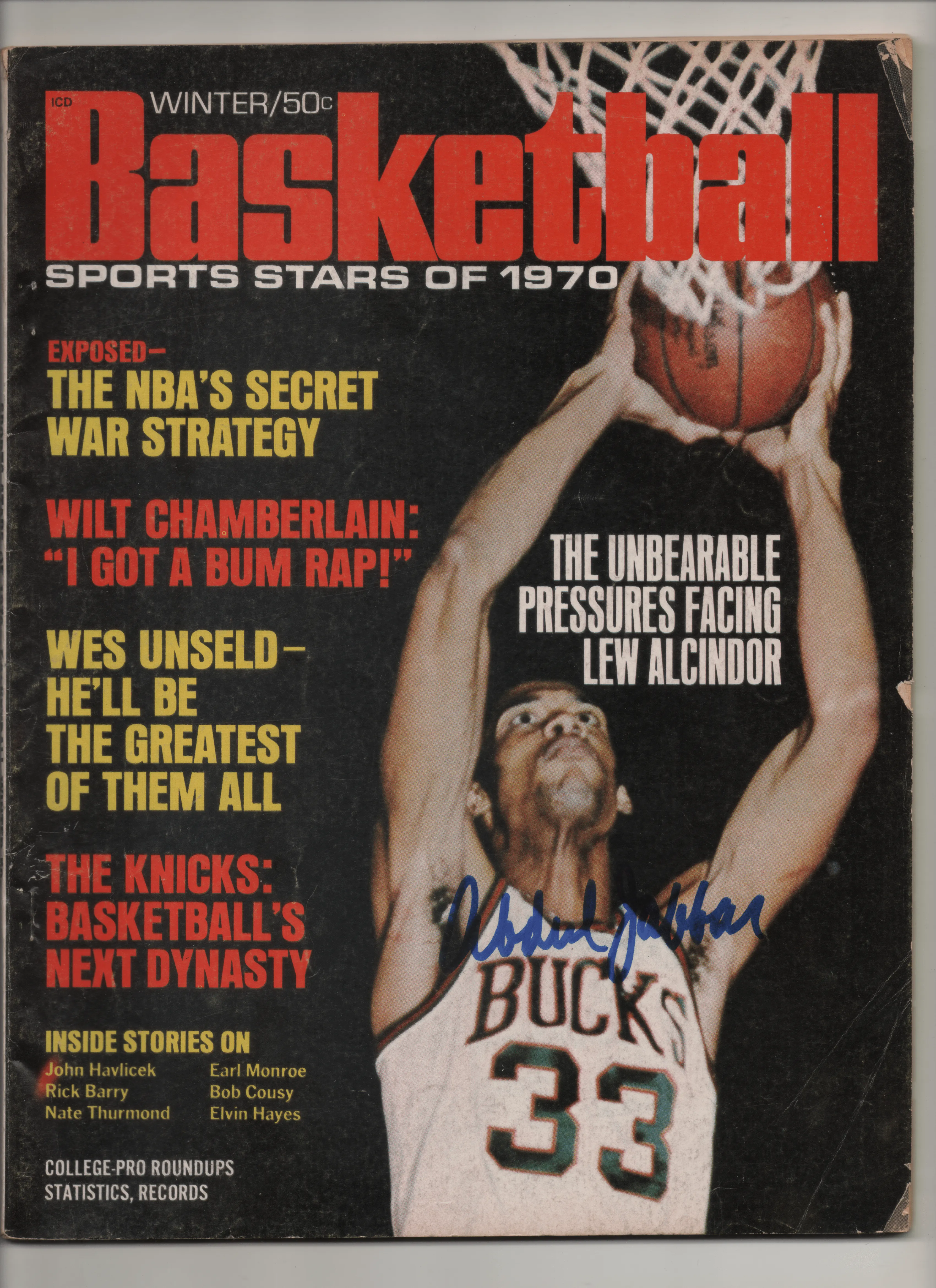 [1 of 1] 1970 Basketball-The Unbearable Pressures Facing Lew Alcindor - Signed by Kareem Abdul-Jabbar