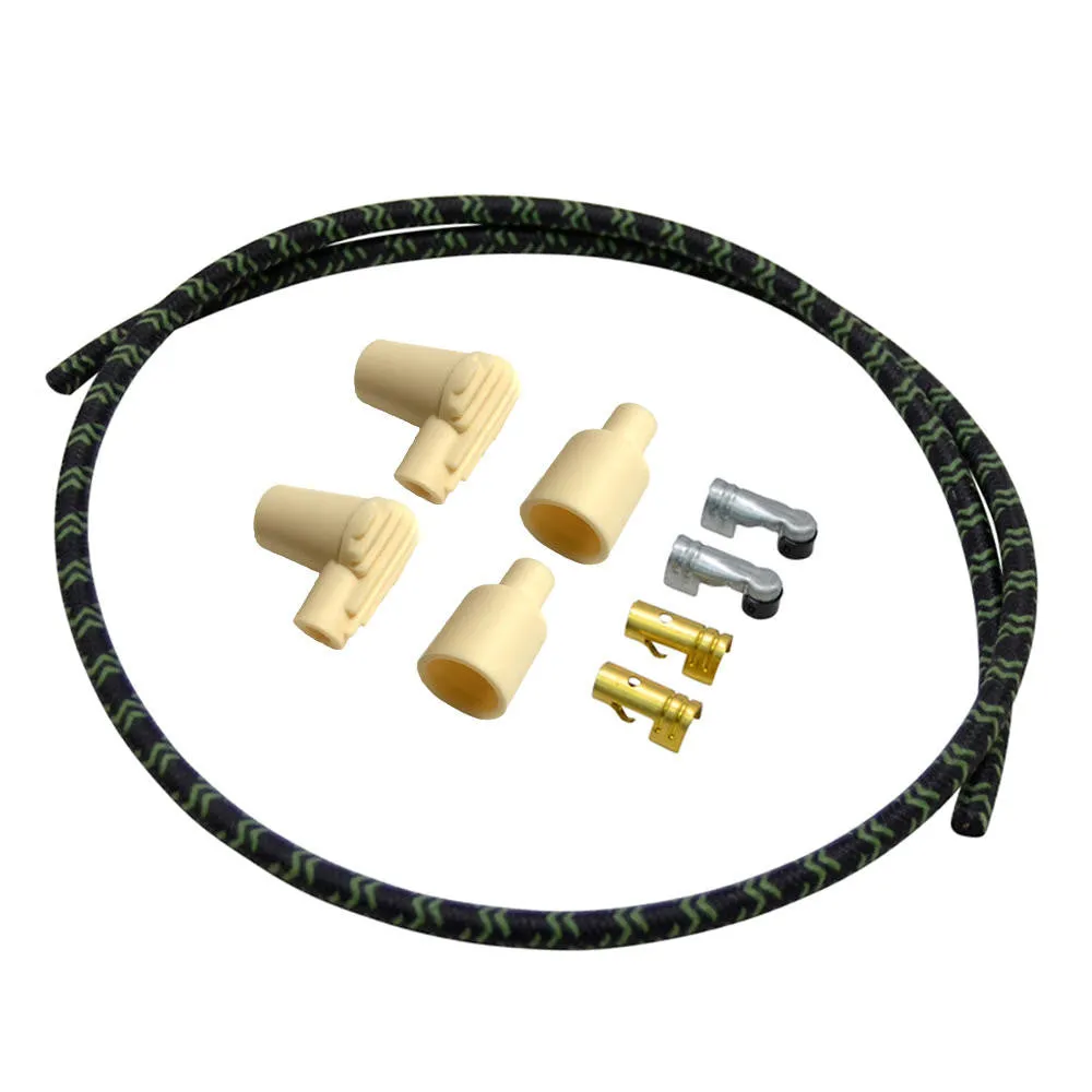 7mm Braided Cloth  Motorcycle Spark Plug Wire Kit - Black / Green
