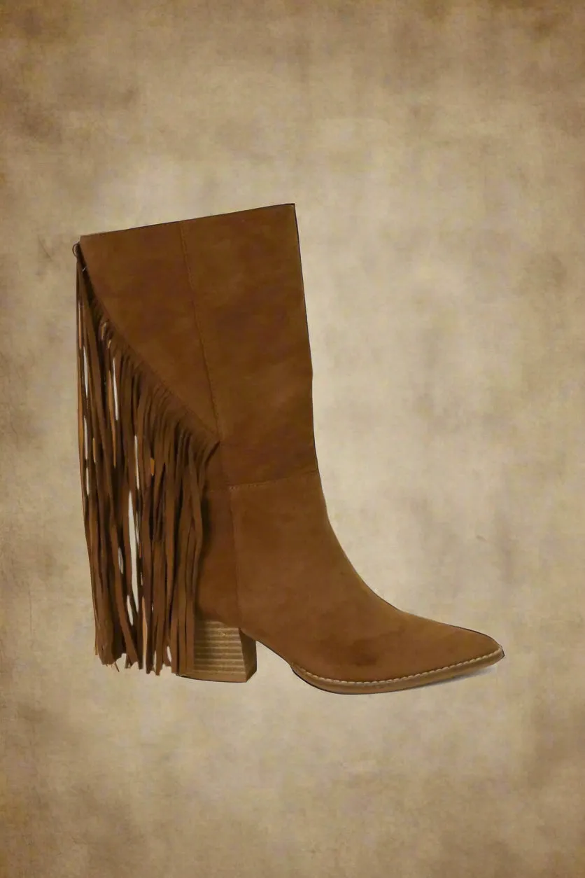 Babe Fringe Suede Boots- By Beast Fashion