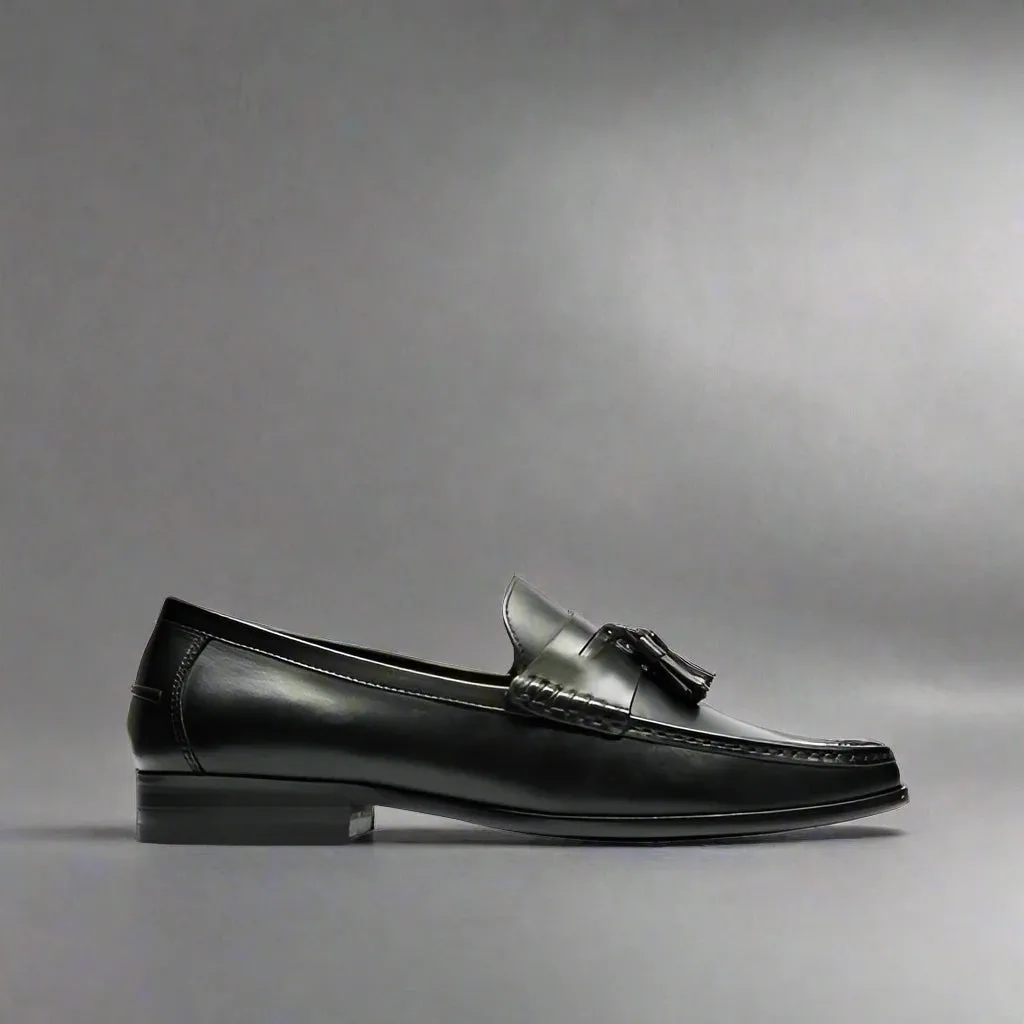 Black Italian Leather Lysandra Tassel Loafers - Loafers Shoes