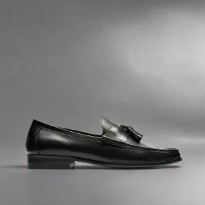 Black Italian Leather Lysandra Tassel Loafers - Loafers Shoes