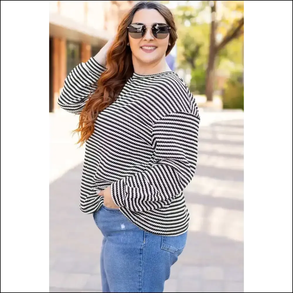 Black Striped Drop Shoulder Knit: Finally, a Top that Fits ! Needful Things