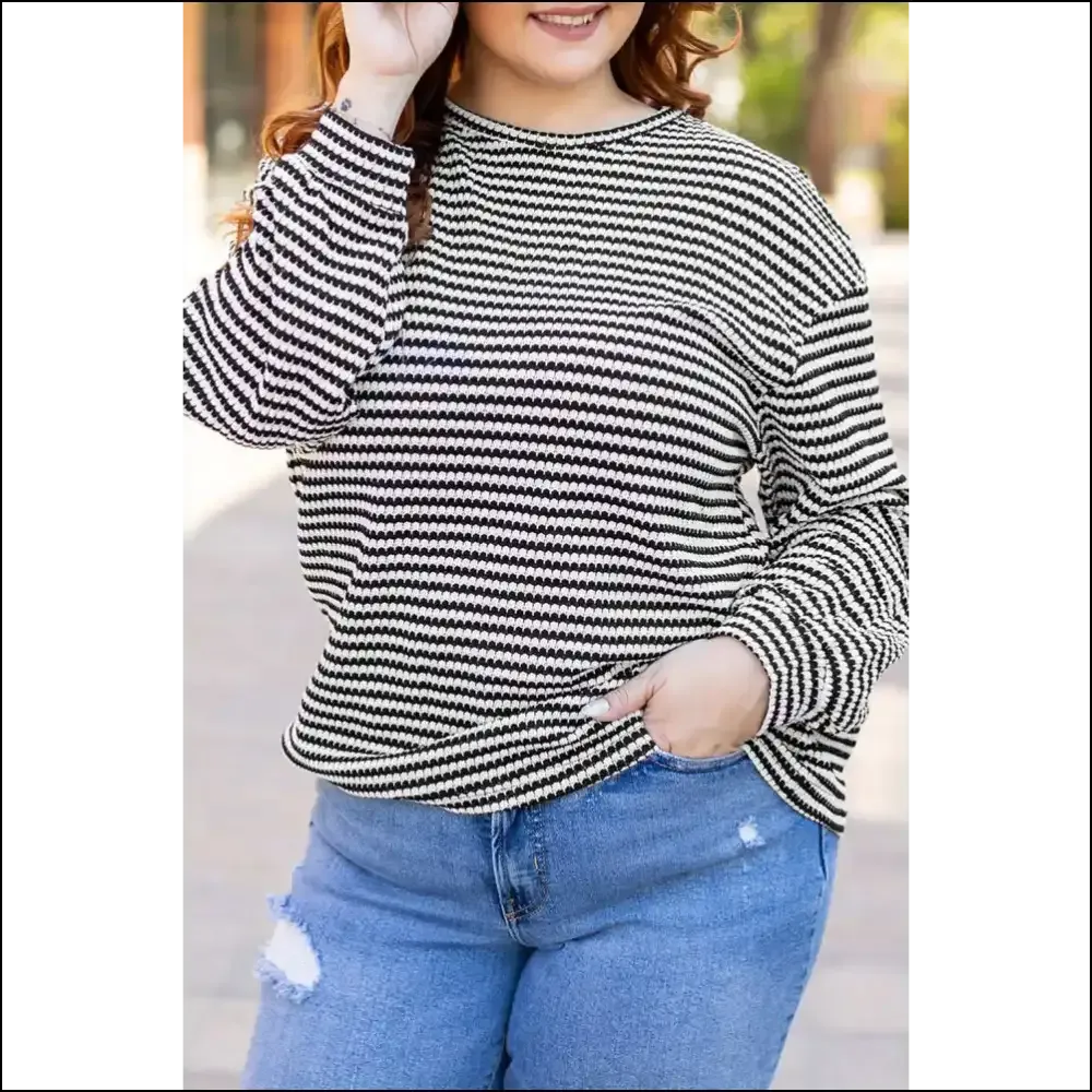 Black Striped Drop Shoulder Knit: Finally, a Top that Fits ! Needful Things