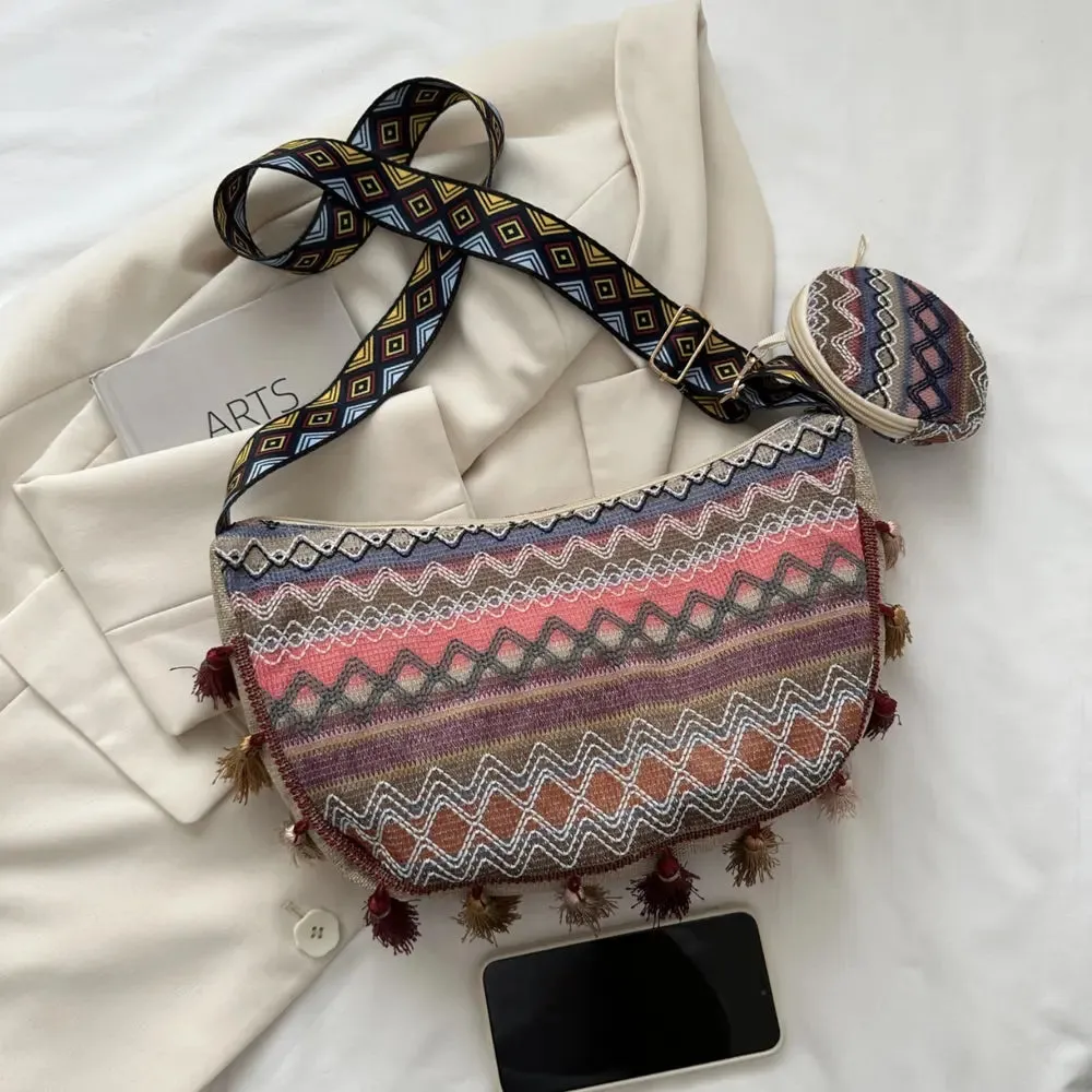 Boho Trail Tassel Crossbody   Mini Purse – Desert Print