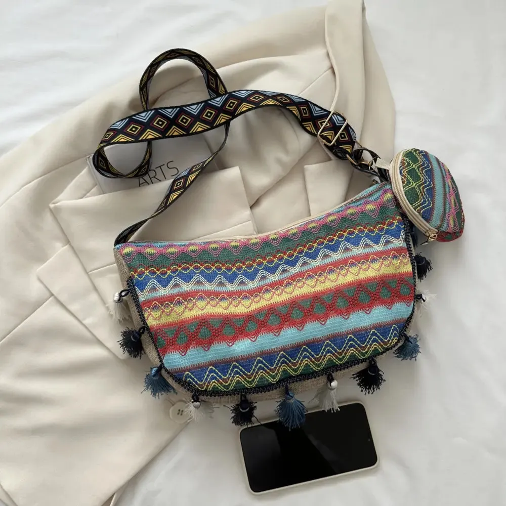 Boho Trail Tassel Crossbody   Mini Purse – Desert Print