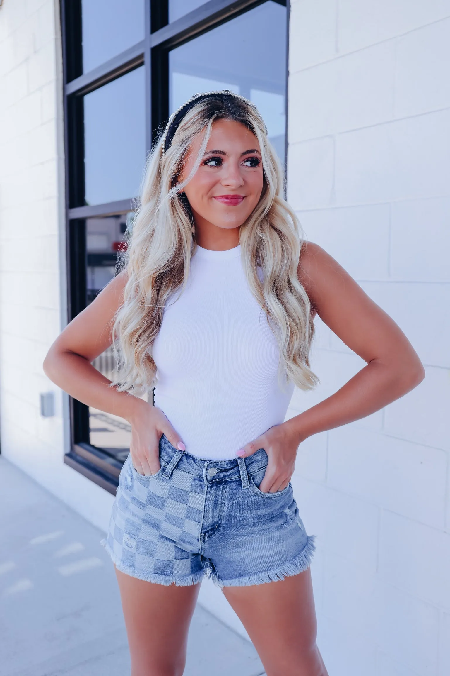 Caleigh Crew Neck Racerback Bodysuit - White