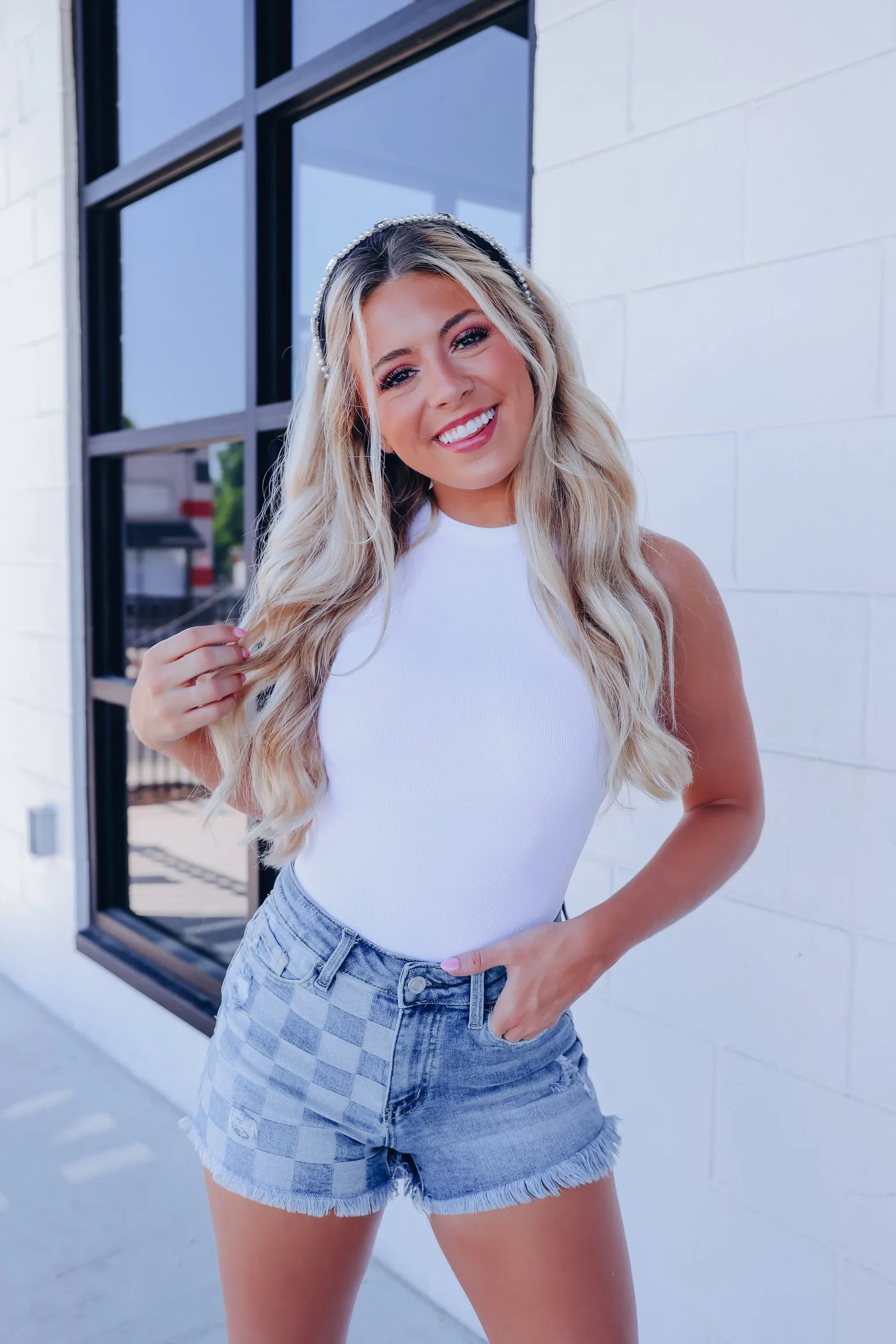 Caleigh Crew Neck Racerback Bodysuit - White