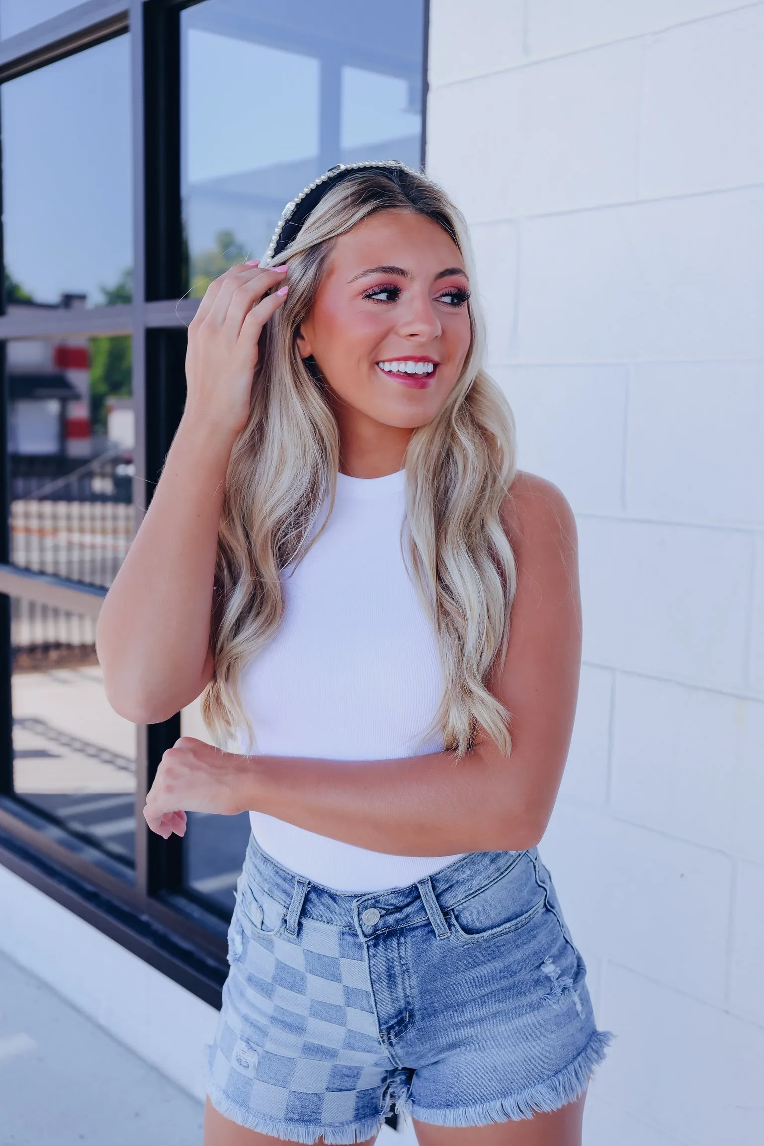 Caleigh Crew Neck Racerback Bodysuit - White