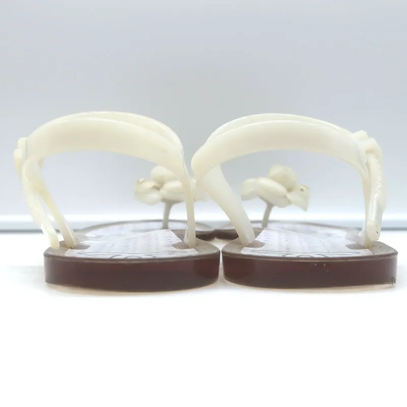 Chanel Camellia Thong Ankle Strap Jelly Sandals Cream Size 41