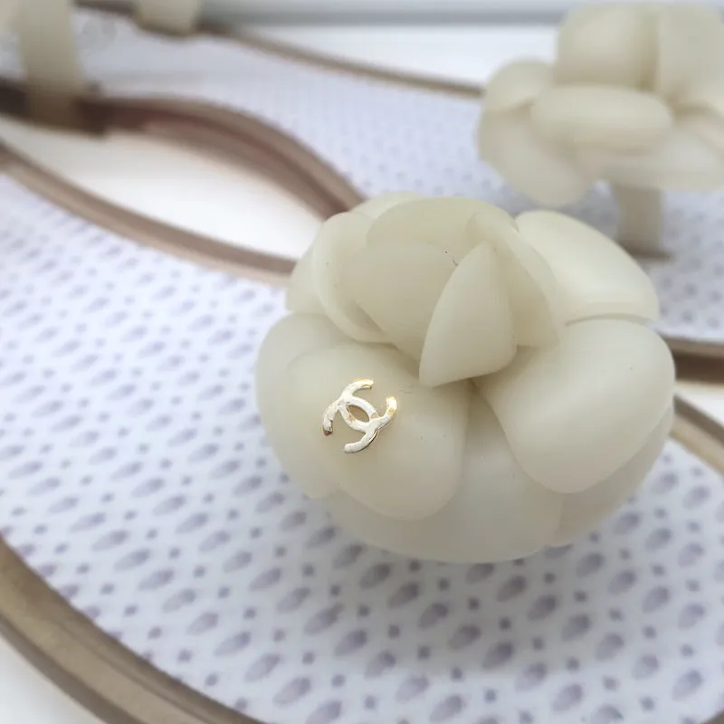 Chanel Camellia Thong Ankle Strap Jelly Sandals Cream Size 41