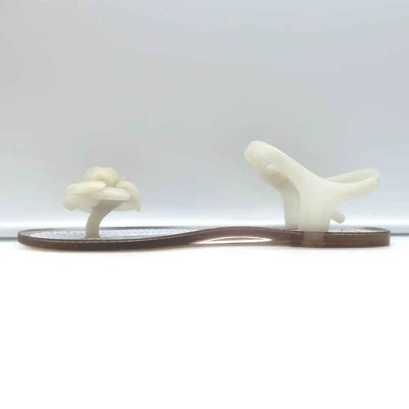 Chanel Camellia Thong Ankle Strap Jelly Sandals Cream Size 41