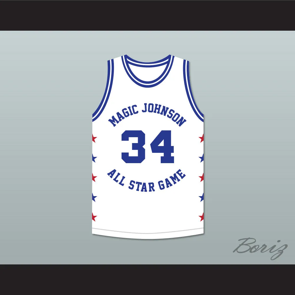 Charles Barkley 34 Magic Johnson All Star Game White Basketball Jersey 1989 Midsummer Night's Magic Charity Event