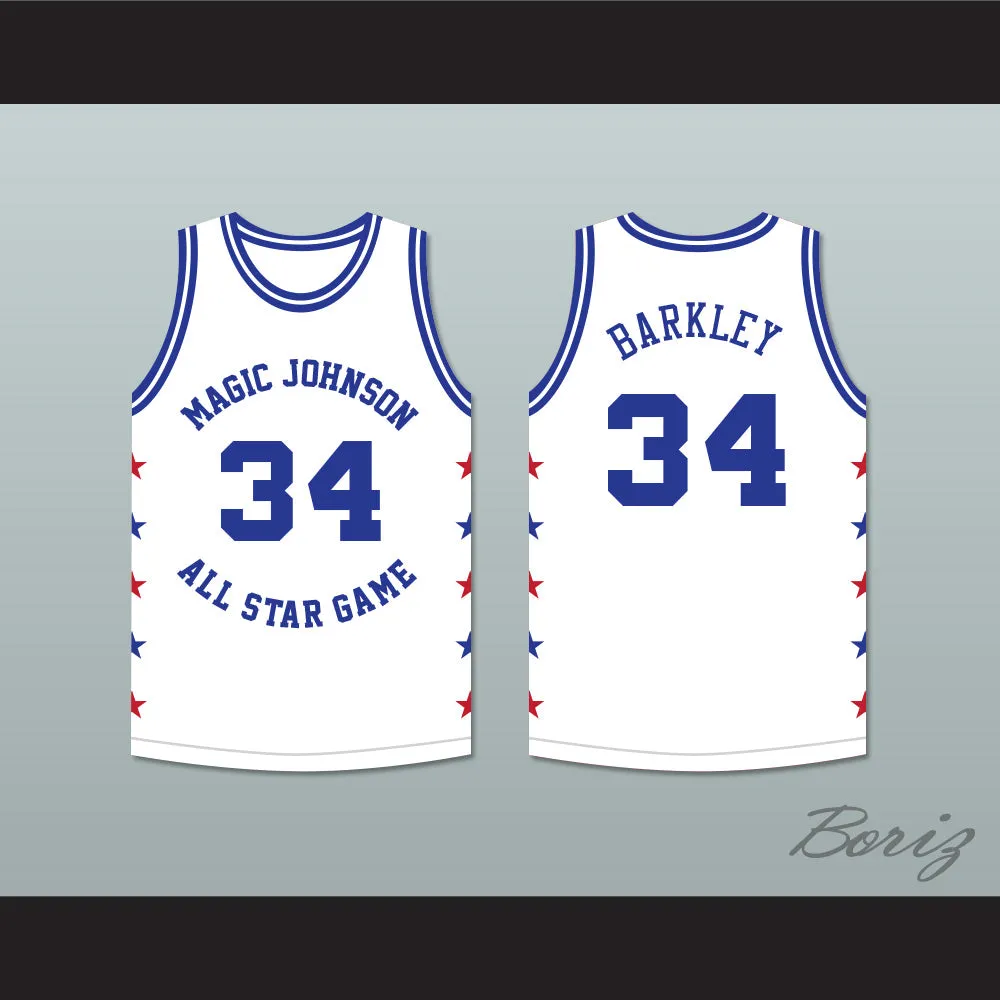 Charles Barkley 34 Magic Johnson All Star Game White Basketball Jersey 1989 Midsummer Night's Magic Charity Event