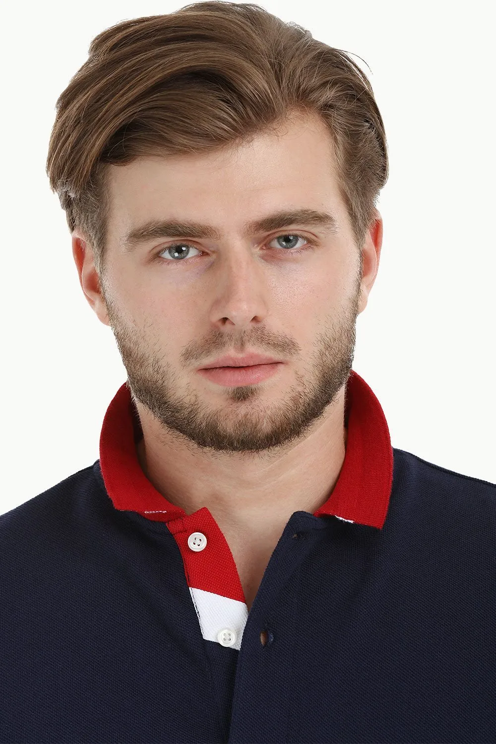 Contrast Placket Navy Polo T-Shirt