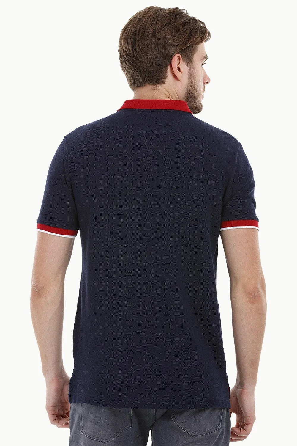 Contrast Placket Navy Polo T-Shirt