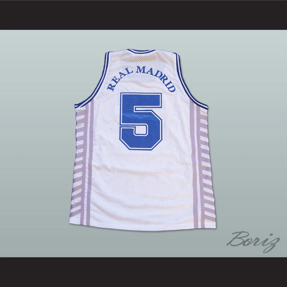 Drazen Petrovic 5 Real Madrid White Basketball Jersey