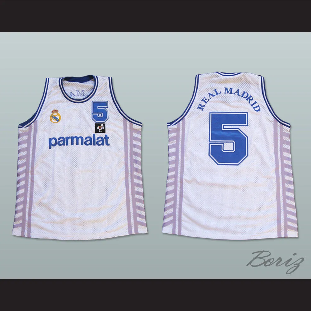 Drazen Petrovic 5 Real Madrid White Basketball Jersey