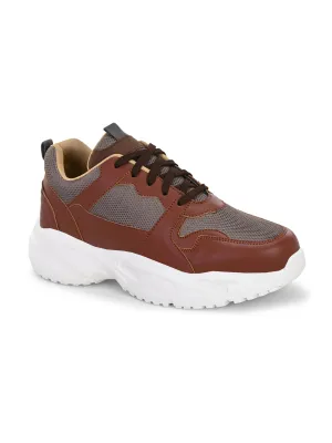 EL PASO Men Brown Faux Leather Casual Lace Up Sneakers