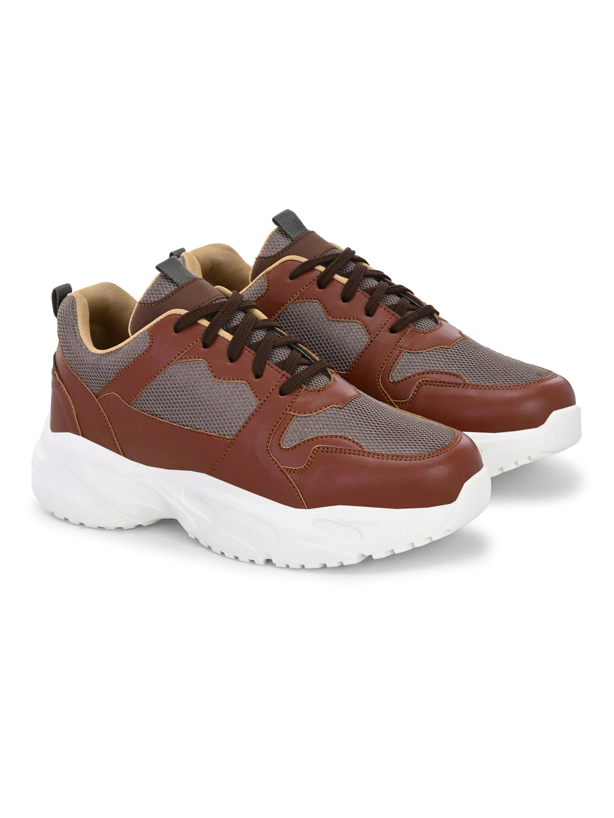 EL PASO Men Brown Faux Leather Casual Lace Up Sneakers