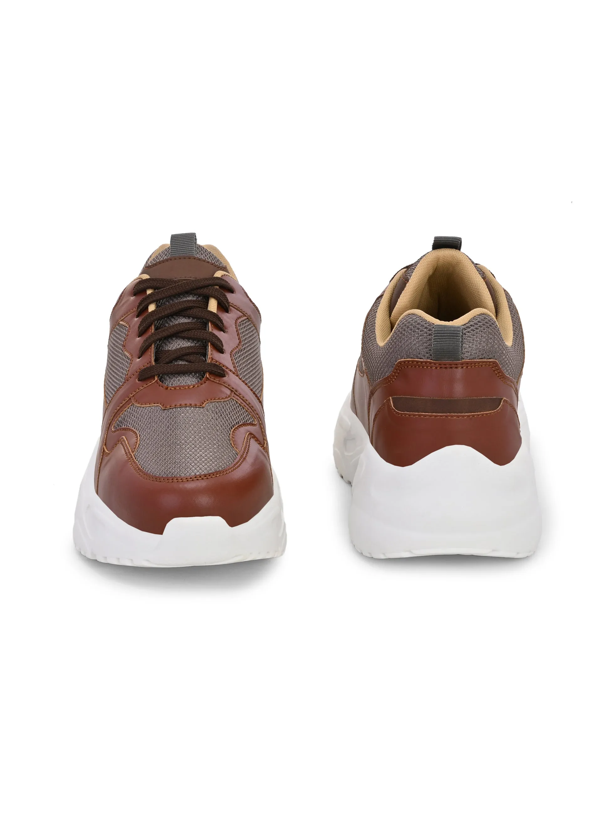 EL PASO Men Brown Faux Leather Casual Lace Up Sneakers
