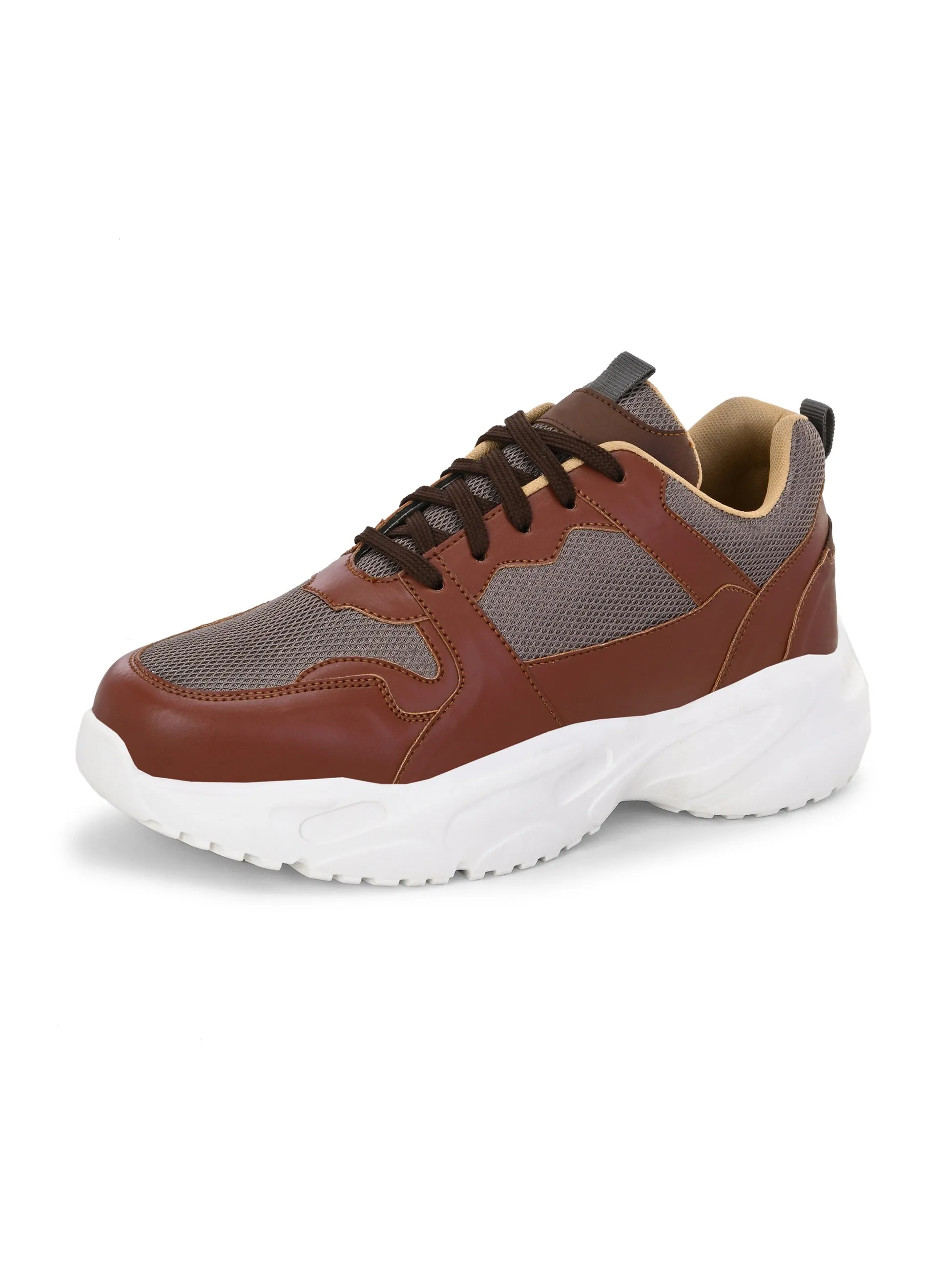 EL PASO Men Brown Faux Leather Casual Lace Up Sneakers