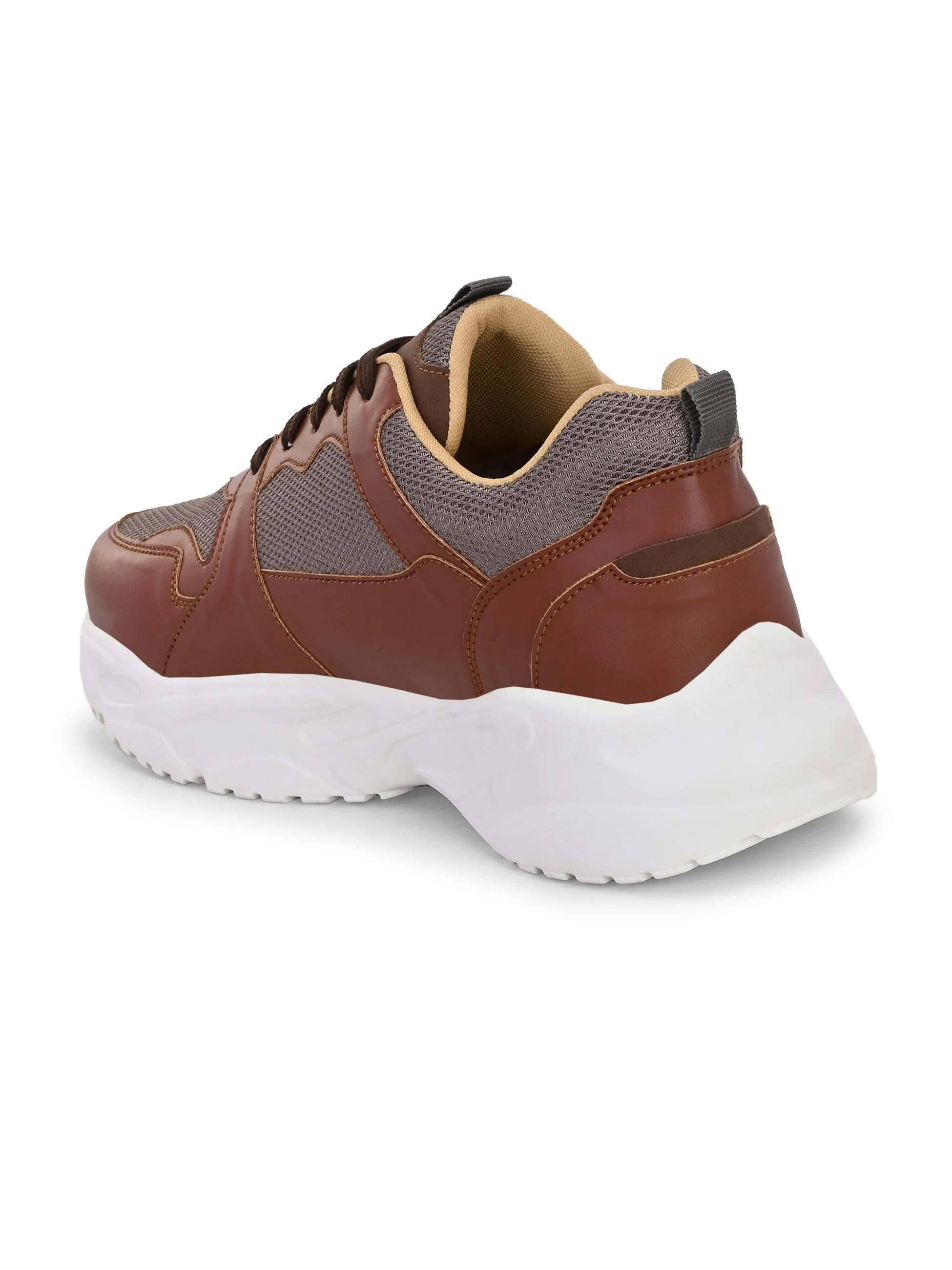 EL PASO Men Brown Faux Leather Casual Lace Up Sneakers