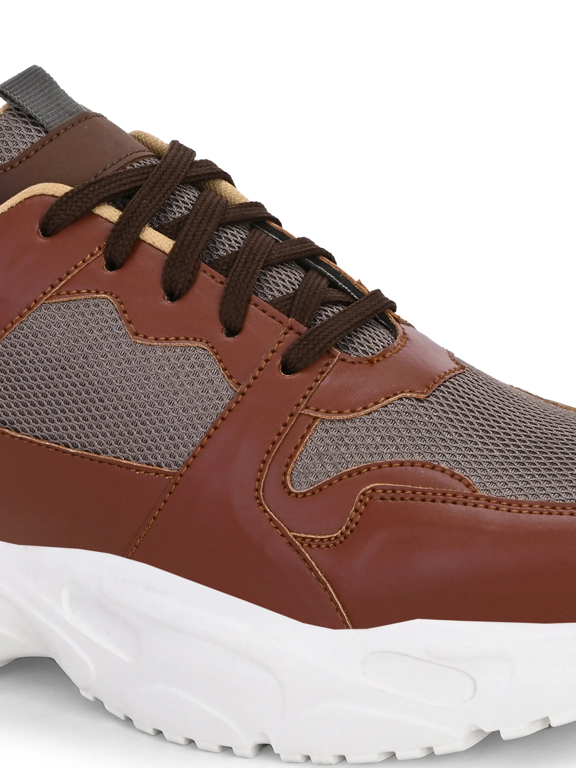 EL PASO Men Brown Faux Leather Casual Lace Up Sneakers