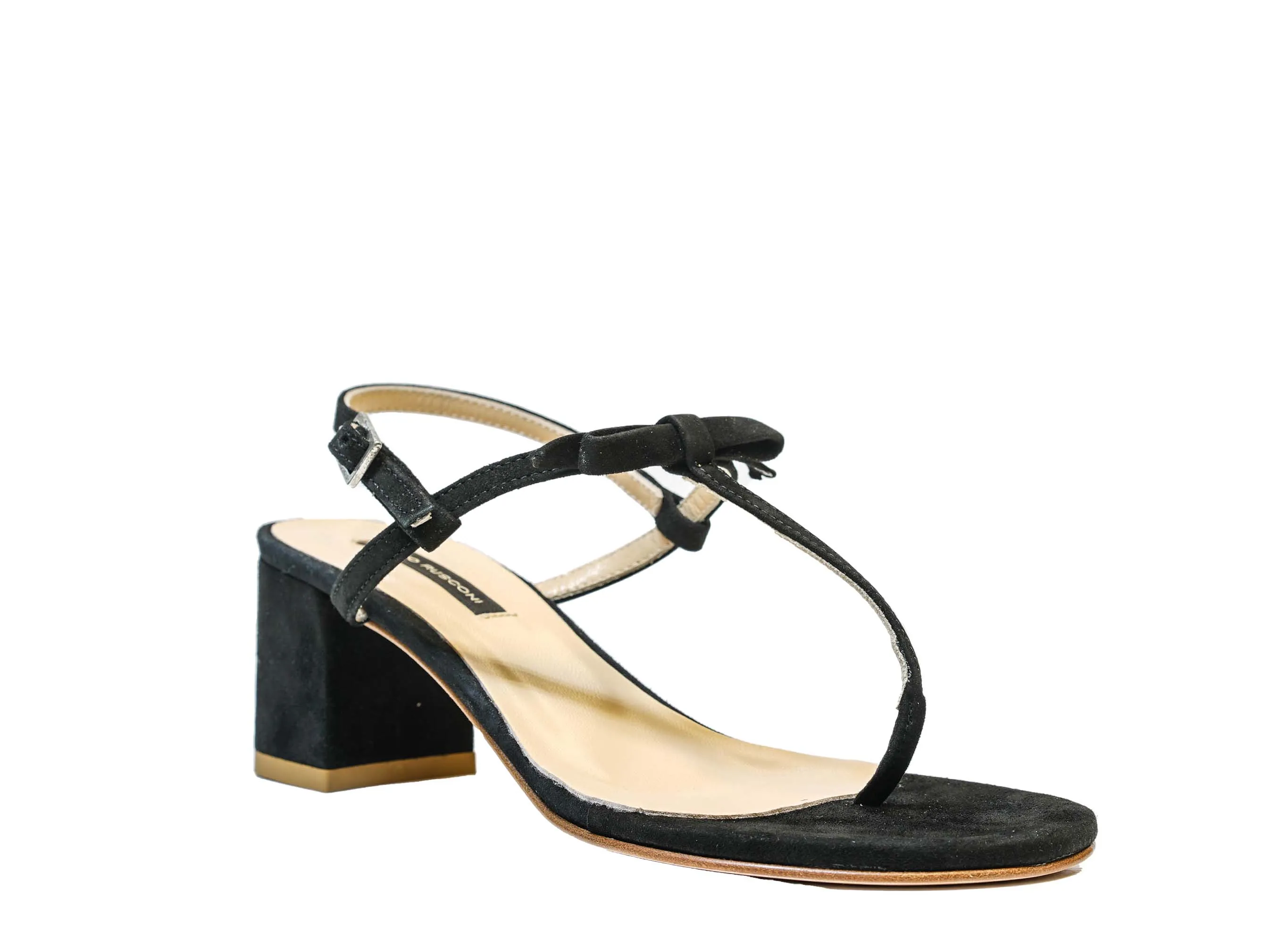 Fabio Rusconi Women's Black Suede Bow Thong Sandal E 1797