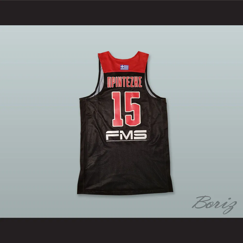 Georgios Printezis 15 Olympiacos Piraeus Greece Black Basketball Jersey