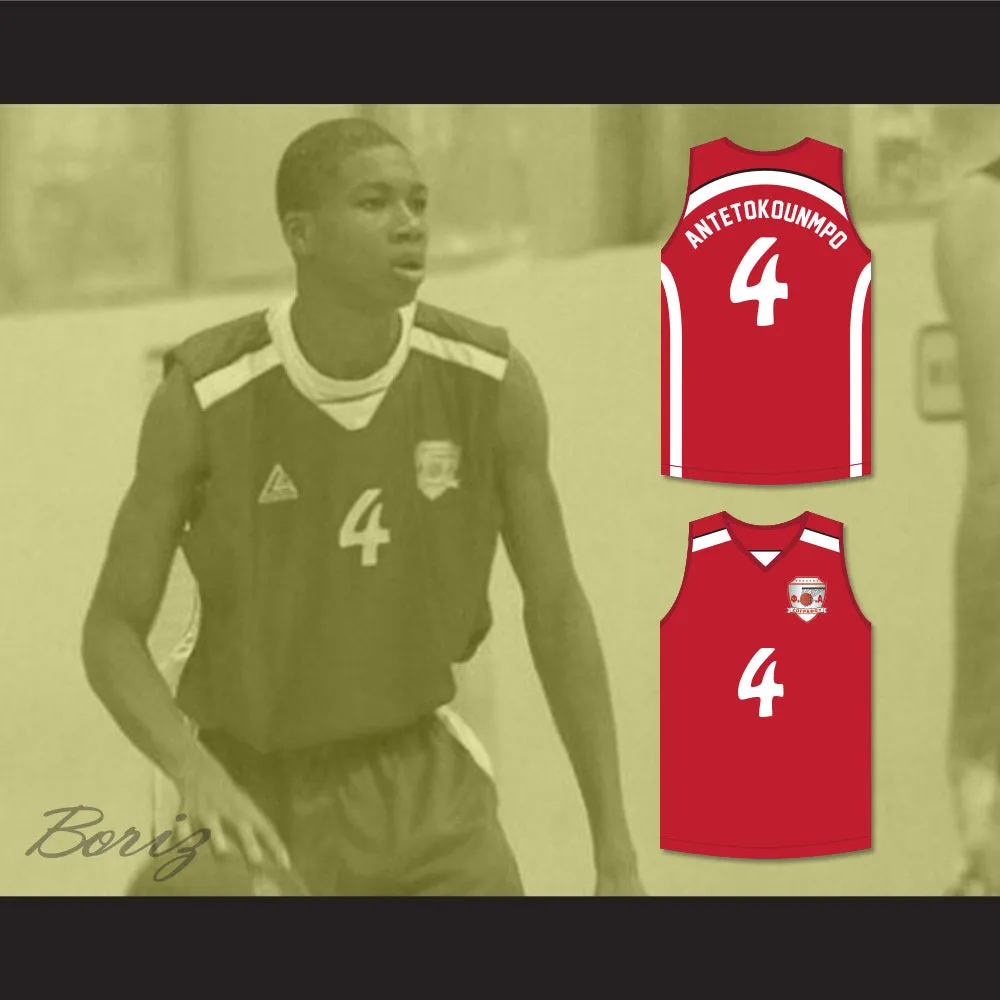 Giannis Antetokounmpo 4 Filathlitikos B.C. Red Basketball Jersey 2