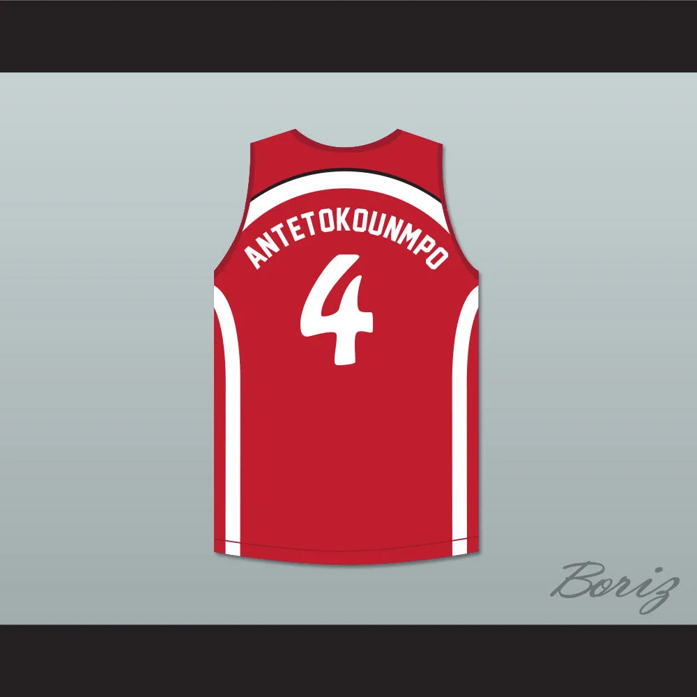 Giannis Antetokounmpo 4 Filathlitikos B.C. Red Basketball Jersey 2