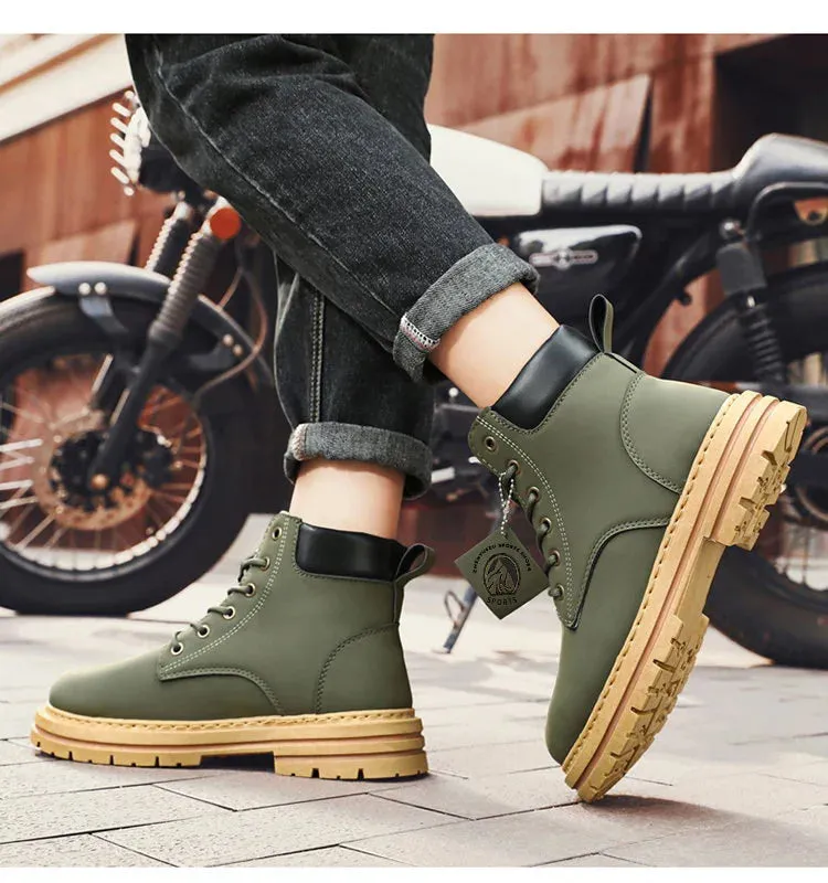 High Top Boots – Leather Shoes Fashion Motorcycle Ankle Boots for Men, Winter Boots, Lace-Up Man Shoes