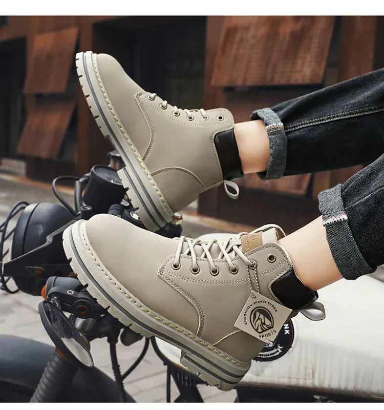 High Top Boots – Leather Shoes Fashion Motorcycle Ankle Boots for Men, Winter Boots, Lace-Up Man Shoes
