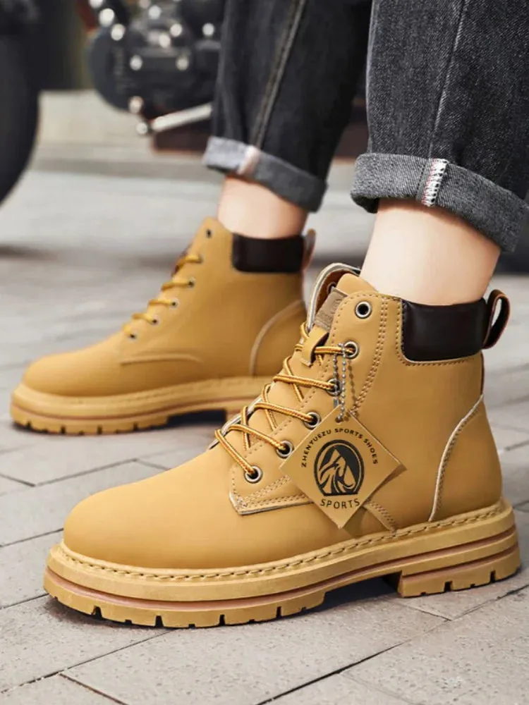 High Top Boots – Leather Shoes Fashion Motorcycle Ankle Boots for Men, Winter Boots, Lace-Up Man Shoes