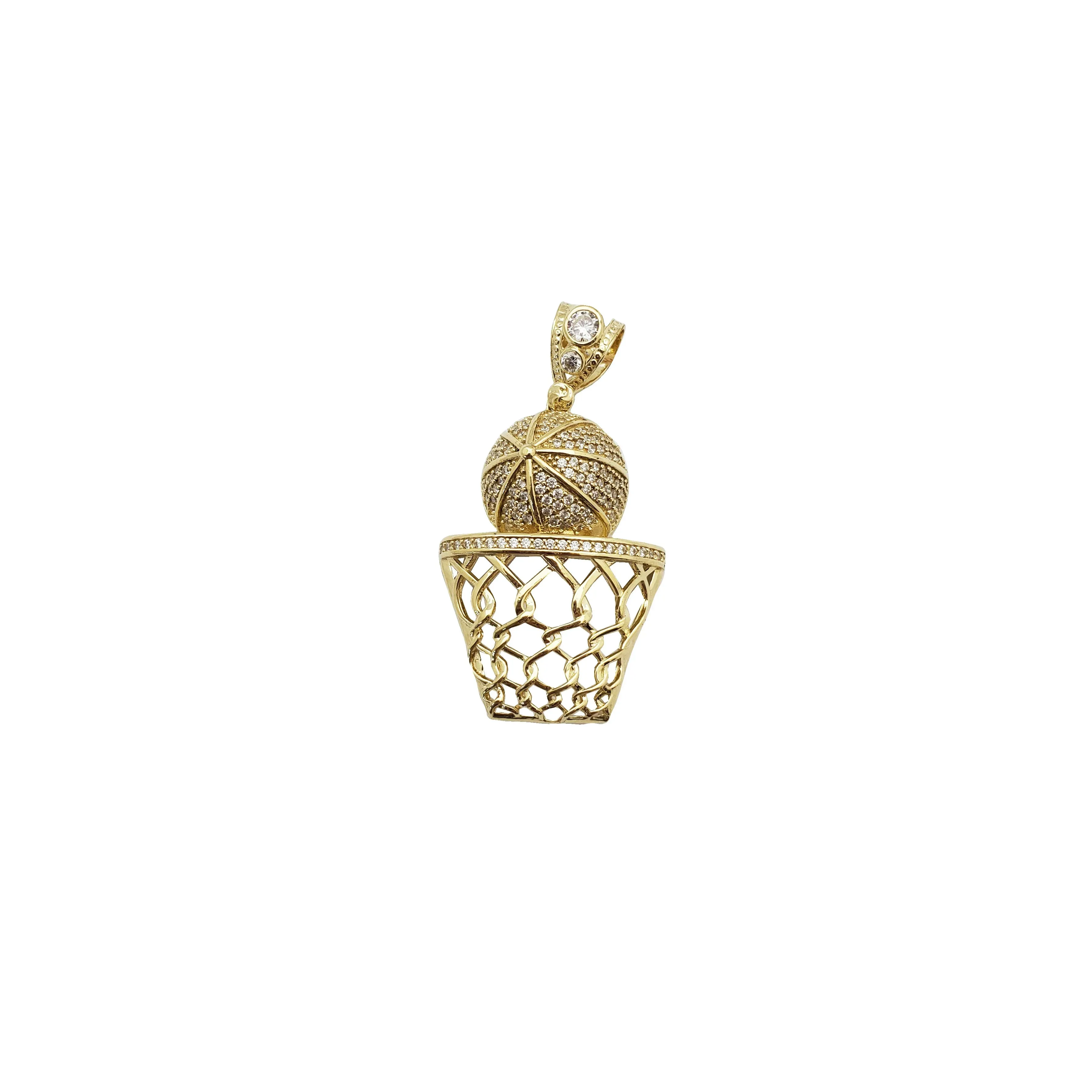 Iced-Out Basketball & Hoop Pendant (10K)