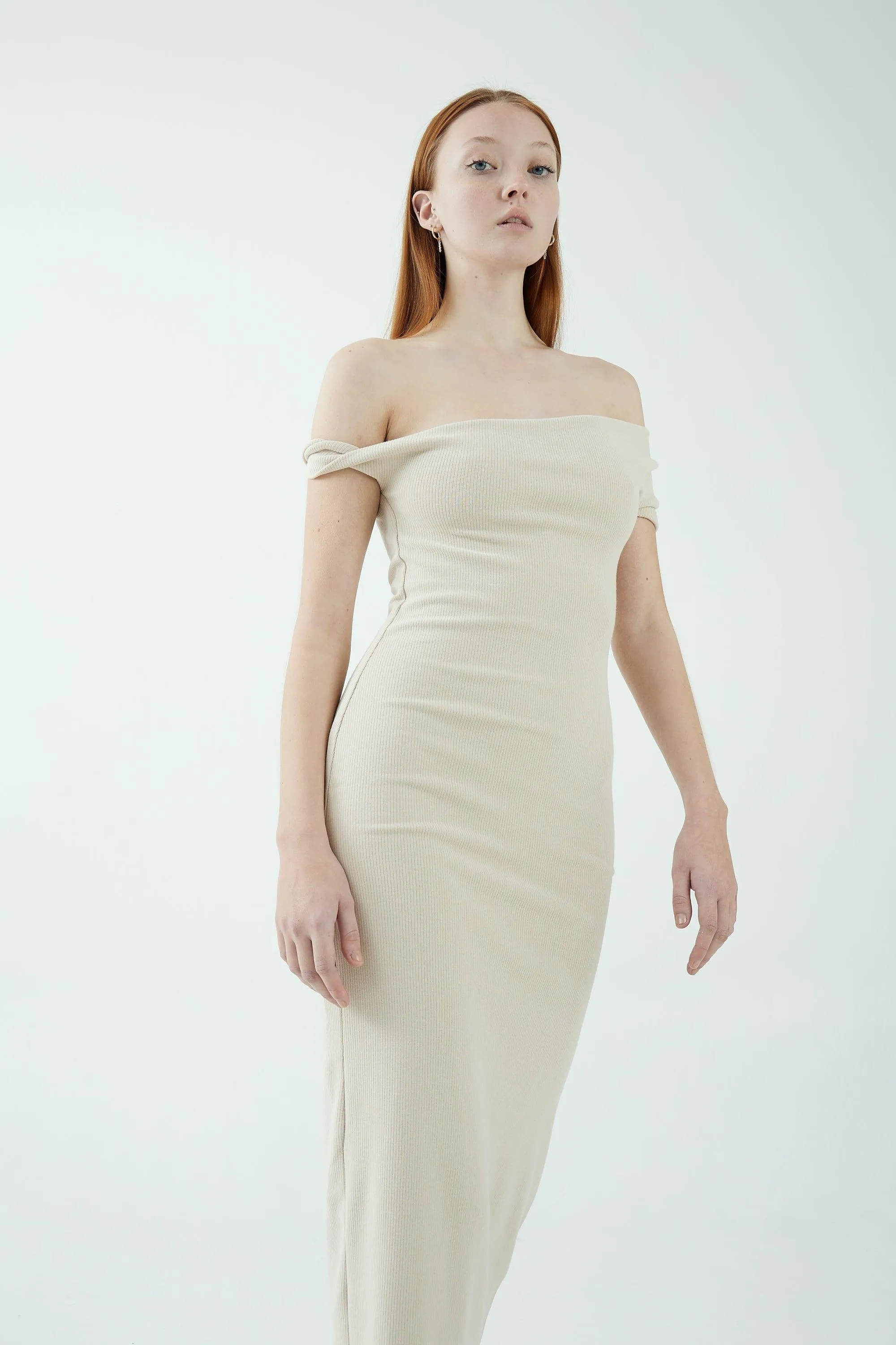 INTERTWINED OFF SHOULDER DRESS | BONE