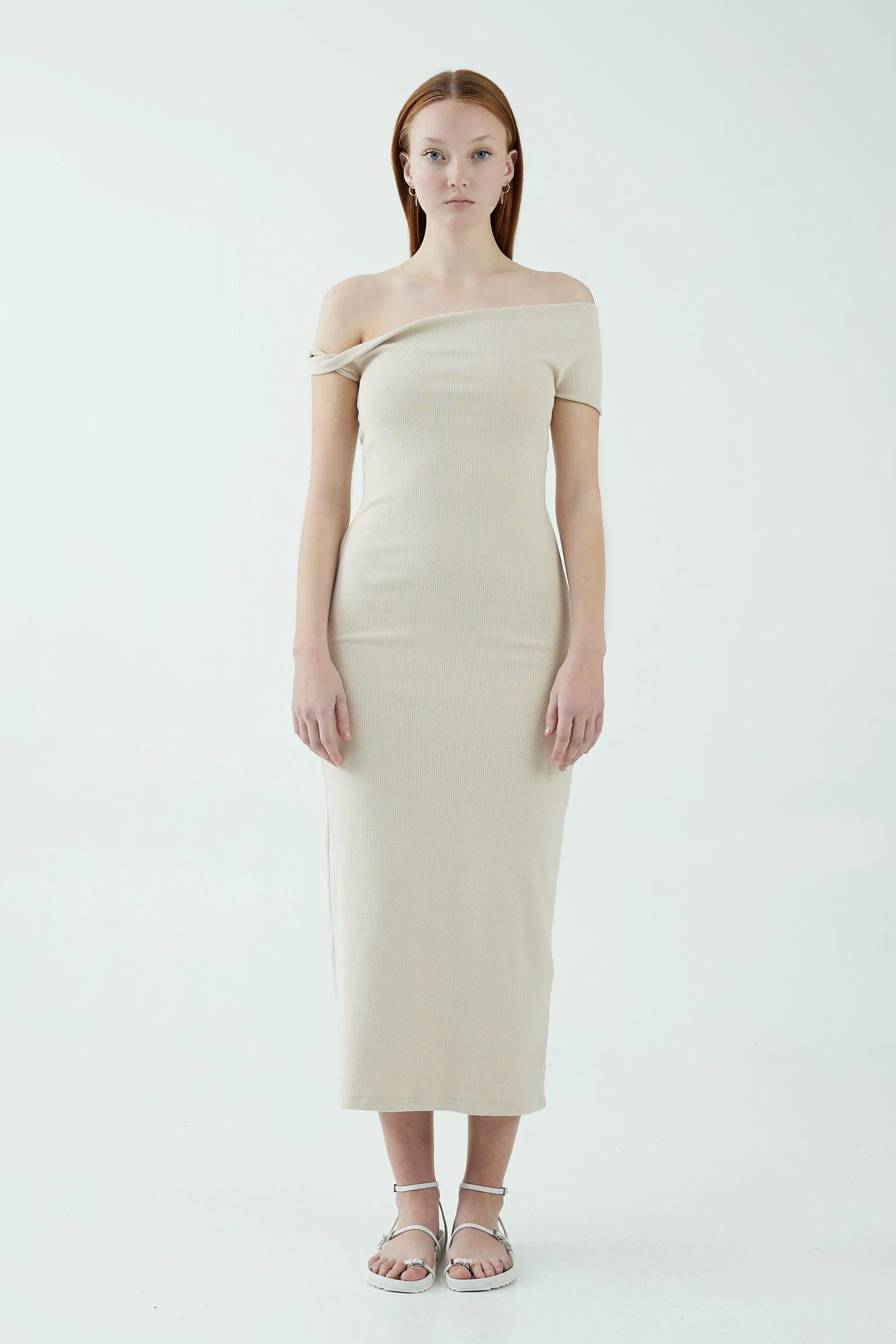 INTERTWINED OFF SHOULDER DRESS | BONE