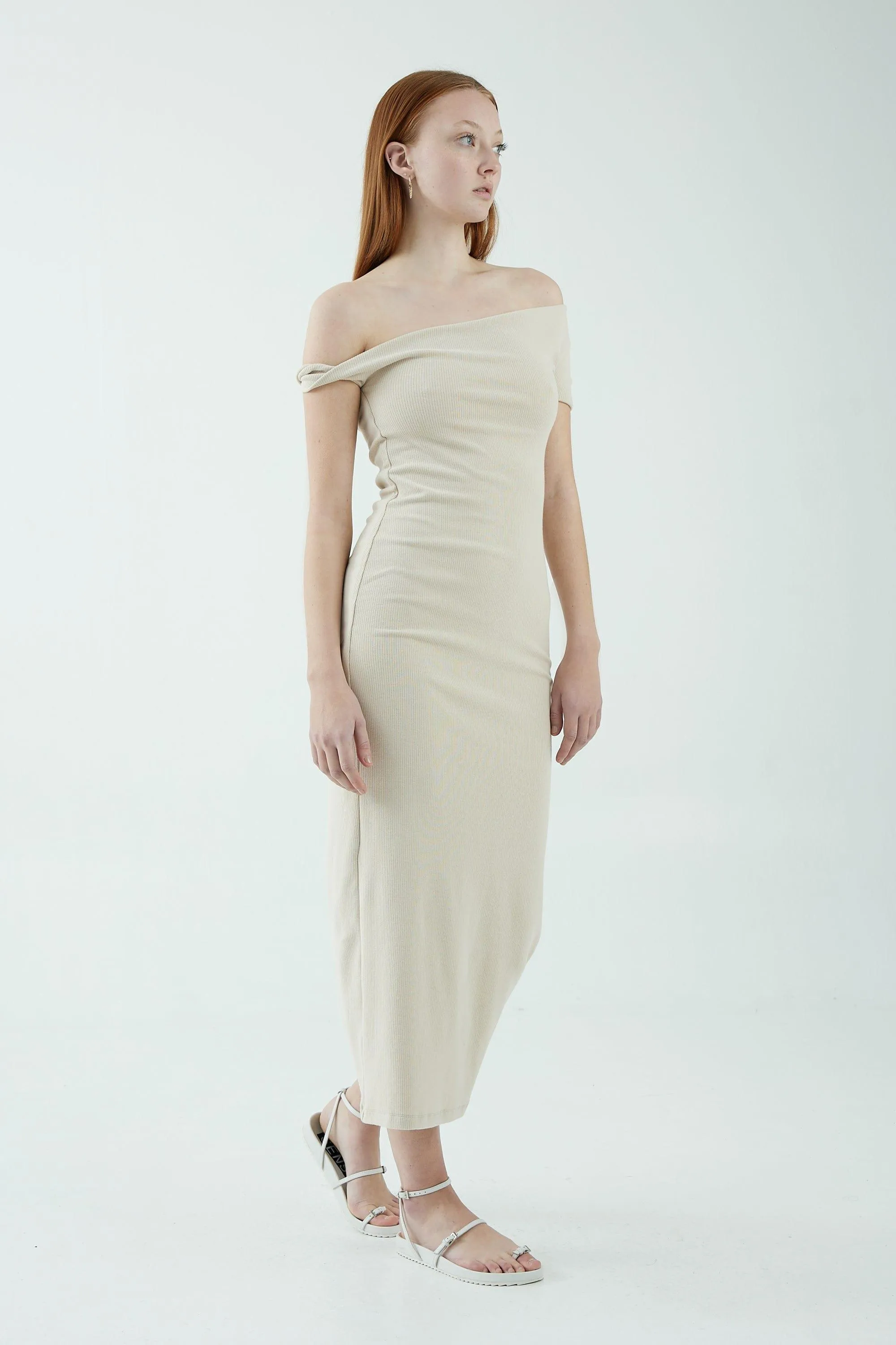 INTERTWINED OFF SHOULDER DRESS | BONE