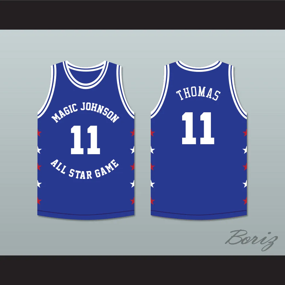 Isiah Thomas 11 Magic Johnson All Star Game Blue Basketball Jersey 1989 Midsummer Night's Magic Charity Event