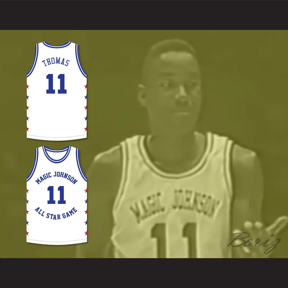 Isiah Thomas 11 Magic Johnson All Star Game White Basketball Jersey 1990 Midsummer Night's Magic Charity Event