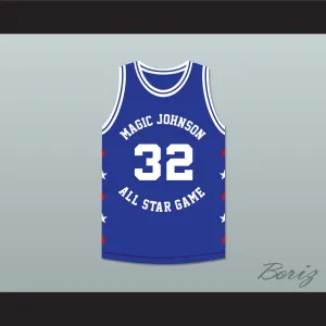 Karl Malone 32 Magic Johnson All Star Game Blue Basketball Jersey 1989 Midsummer Night's Magic Charity Event