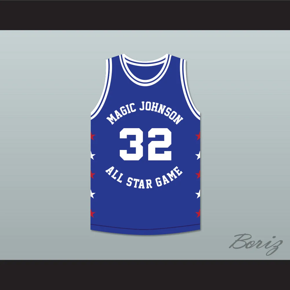 Karl Malone 32 Magic Johnson All Star Game Blue Basketball Jersey 1989 Midsummer Night's Magic Charity Event