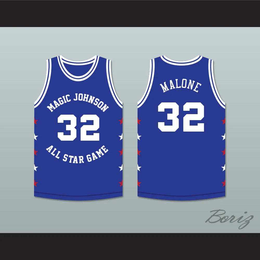 Karl Malone 32 Magic Johnson All Star Game Blue Basketball Jersey 1989 Midsummer Night's Magic Charity Event