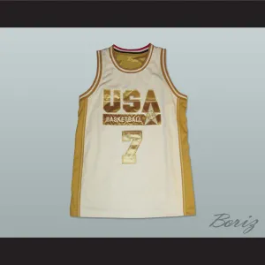 Larry Bird 7 USA White and Gold Basketball Jersey