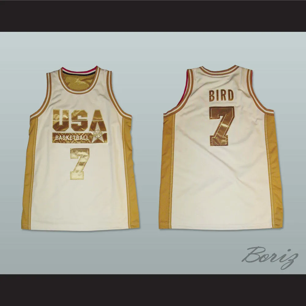 Larry Bird 7 USA White and Gold Basketball Jersey