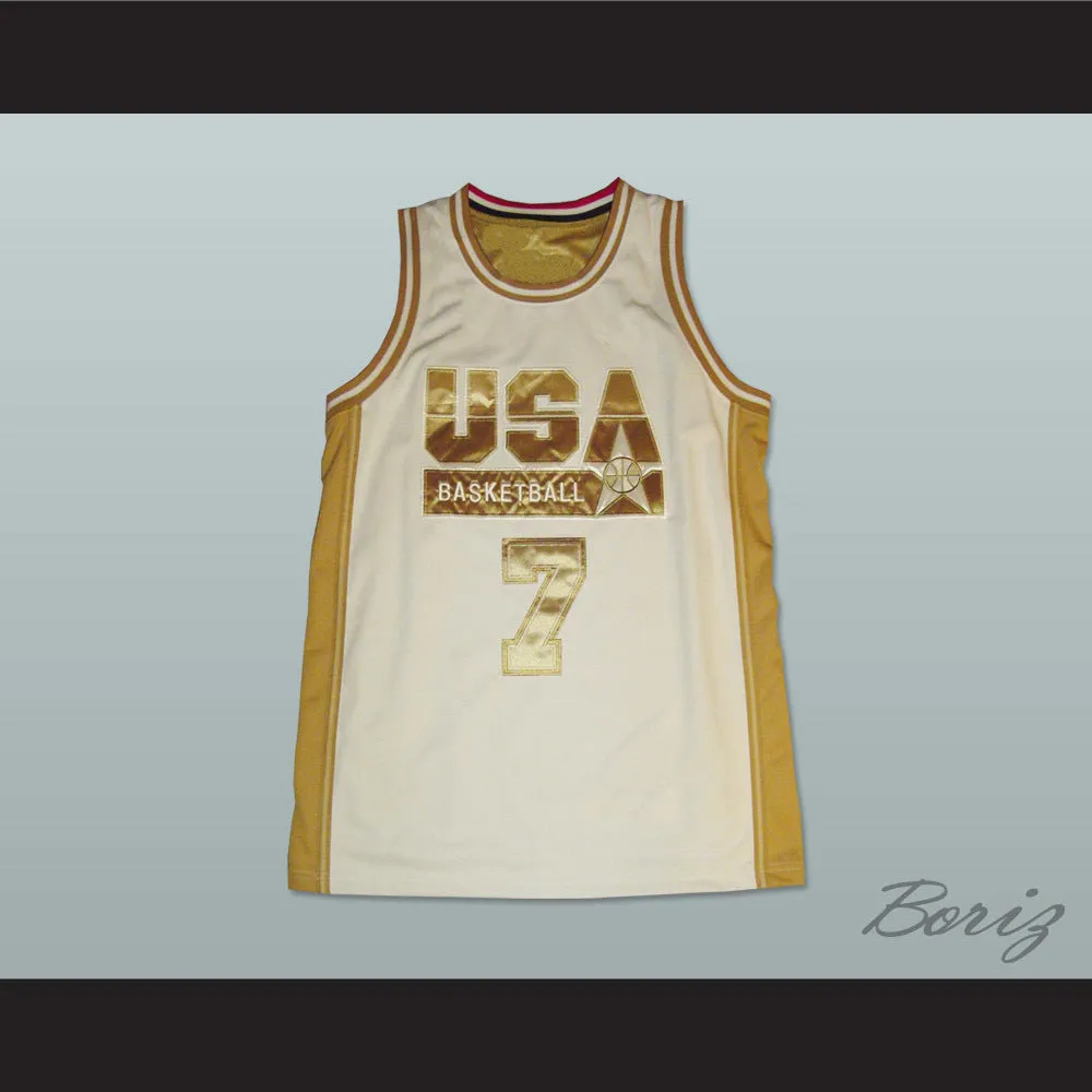 Larry Bird 7 USA White and Gold Basketball Jersey
