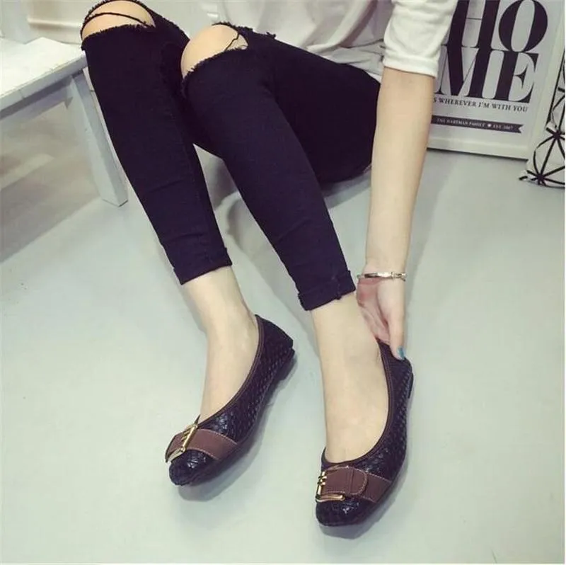 Loafers Flats Buckle Knitted Flat Heel Soft Bottom Boat Shoes