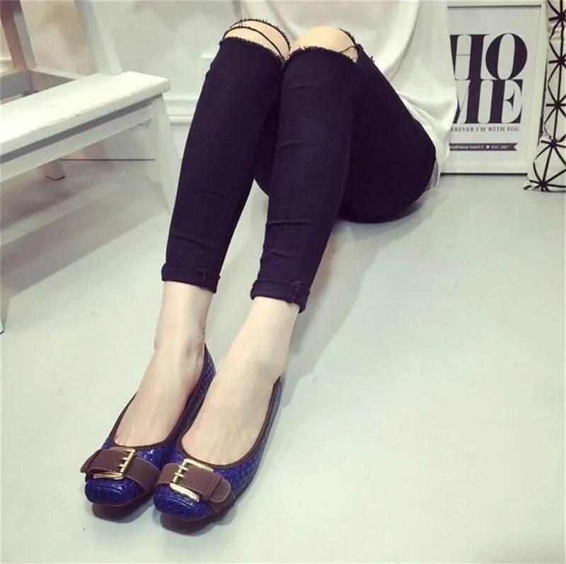 Loafers Flats Buckle Knitted Flat Heel Soft Bottom Boat Shoes