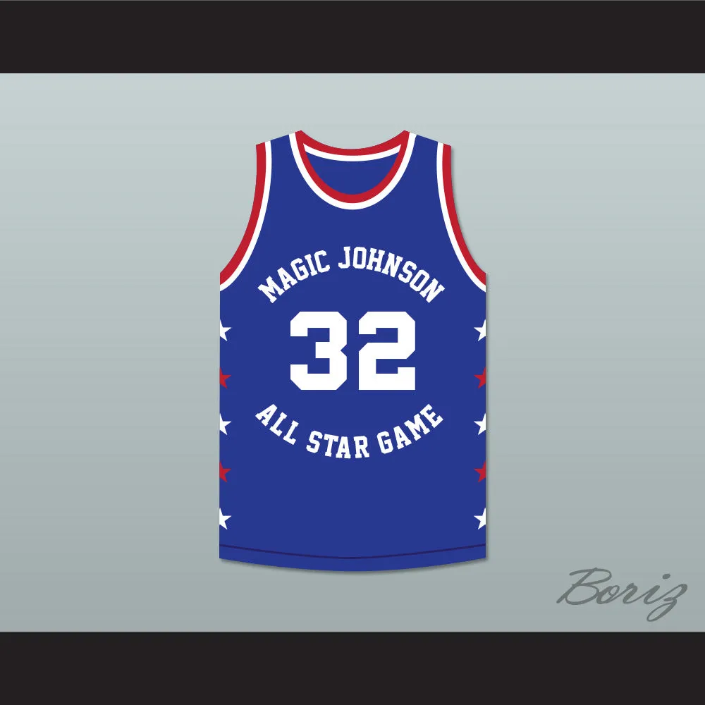 Magic Johnson 32 Magic Johnson All Star Game Blue Basketball Jersey 1986 Midsummer Night's Magic Charity Event