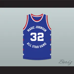 Magic Johnson 32 Magic Johnson All Star Game Blue Basketball Jersey 1986 Midsummer Night's Magic Charity Event